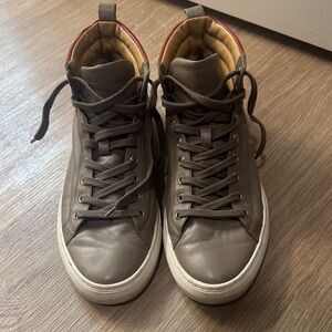 Bally Olive Brown High-Top Leather Sneakers with White Sole